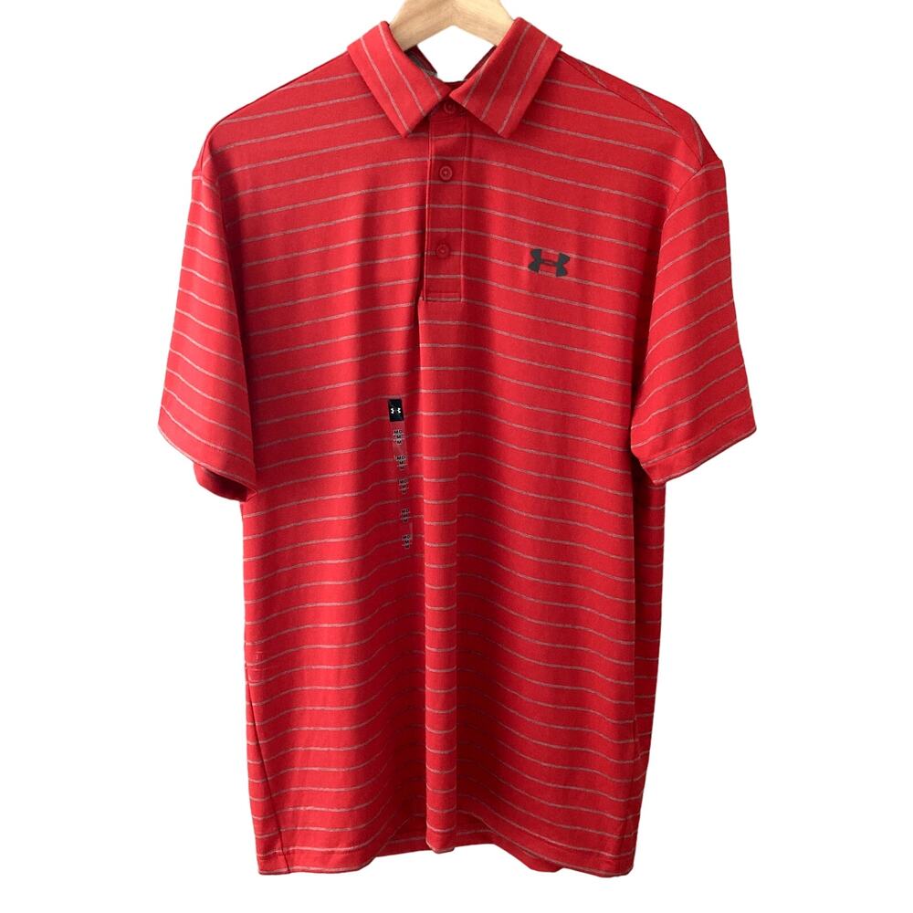 Under Armour NEW The Playoff Polo Stripe - Red Grey - Medium